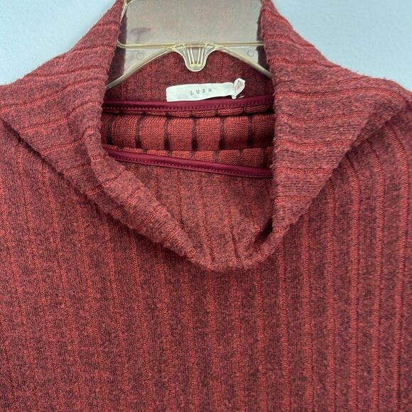 LUSH | Soft Ribbed Women’s Knit Cowl Neck Burgundy Red Sweater Dress - Picture 11 of 14
